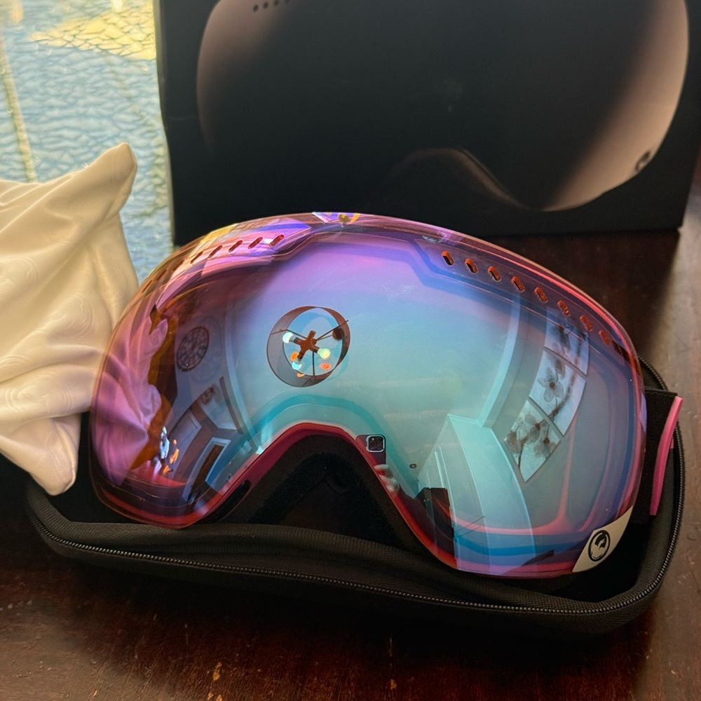 Vibrant Pink and Blue Ski Goggles
